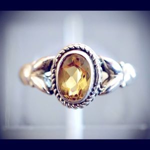 Genuine Citrine & Sterling Silver Ring Sz 7.5 November Birth Stone